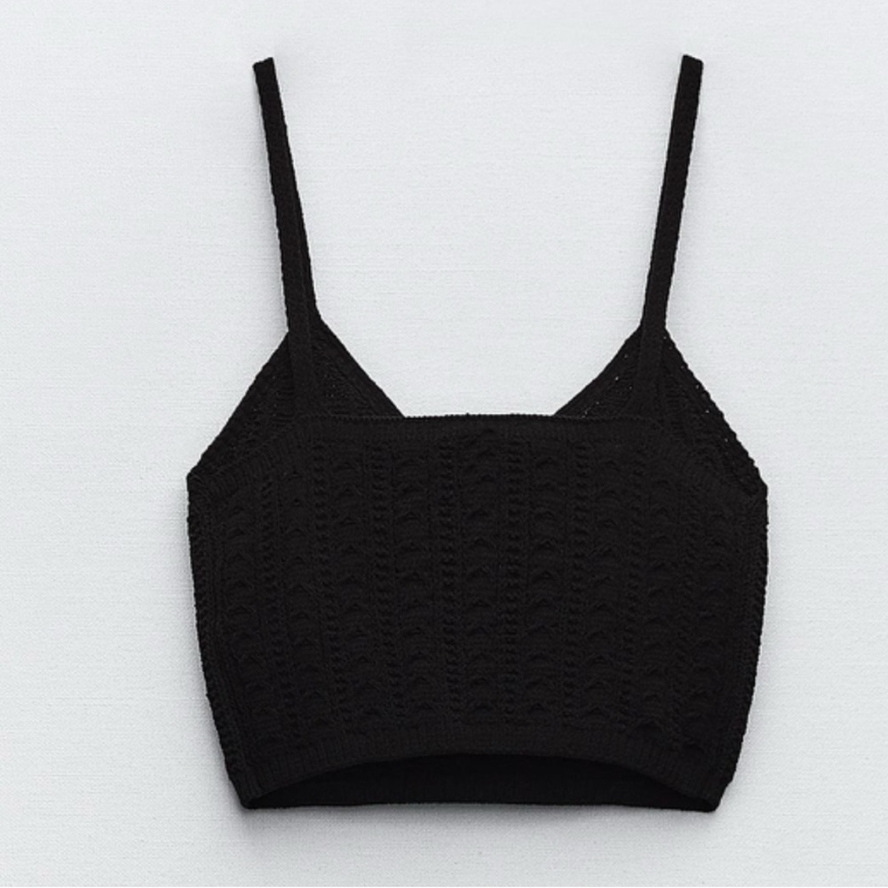 ZARA black ruffled chenille crop top size large - Picture 7 of 13
